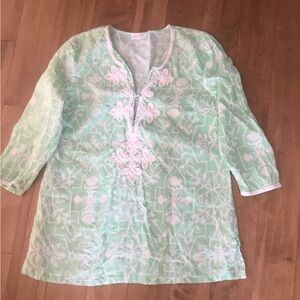Charter Club Mint and White Linen Patterned Top